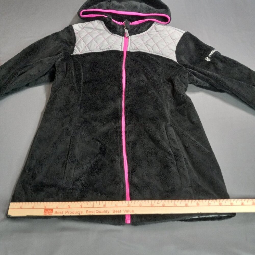 Free Country Girls XL 16 Black Pink Quilted Fleece Full Zip Hooded Jacket - Picture 5 of 13